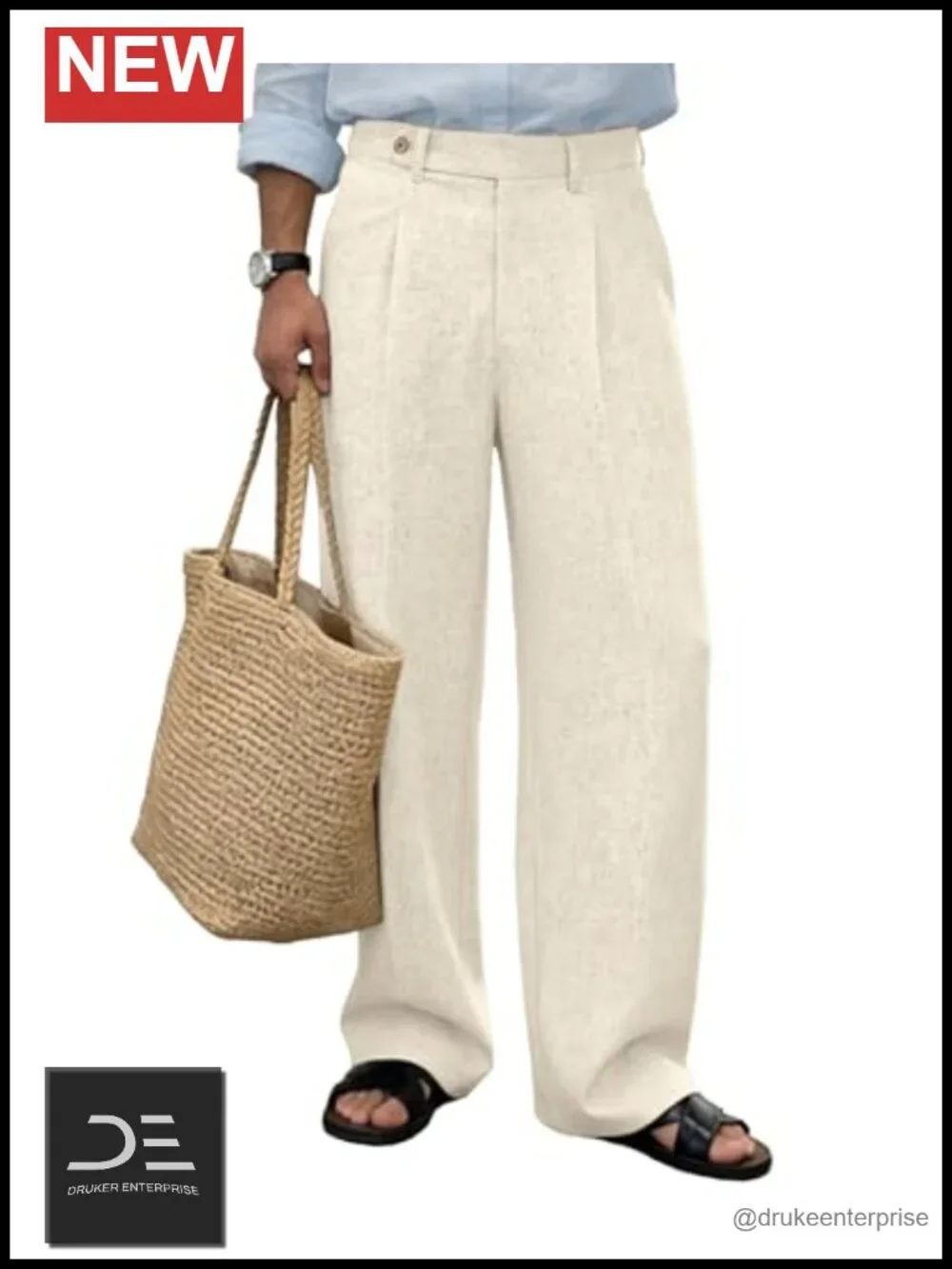 Mens Linen-Blend Pleated Wide Leg Casual Dress Pants Baggy Slacks